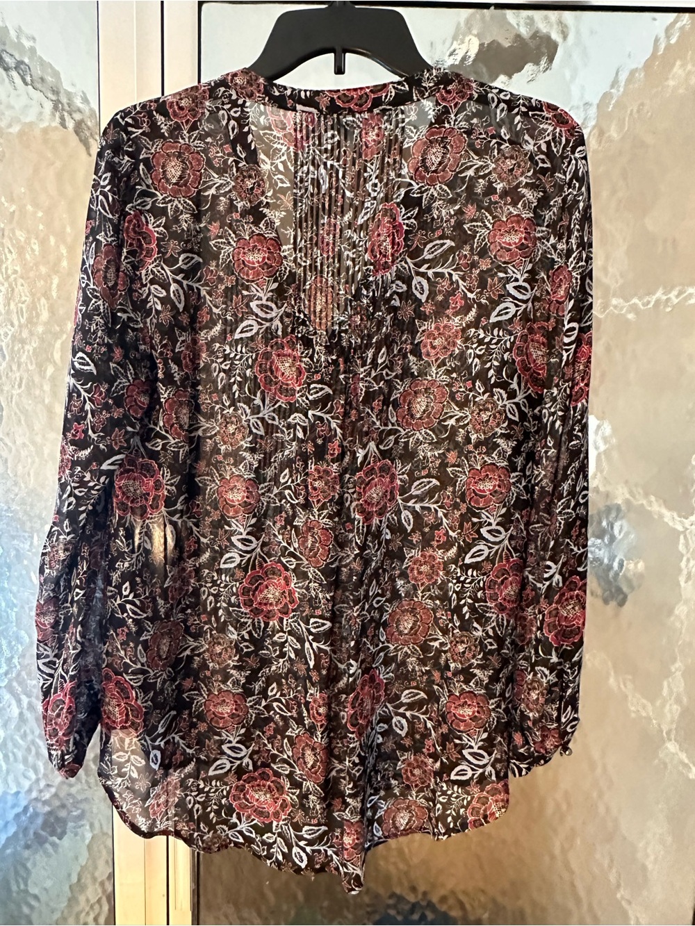 Veronica Beard Black Silk Sheer Floral Pintuck Peasant Blouse - Picture 4 of 12
